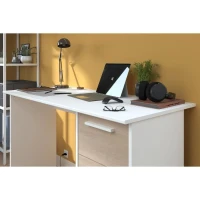 Bureau droit ESSENTIEL - 3 tiroirs - Décor chene et blanc - L 121,2 x P 55 x H 74,5 cm - PARISOT(m-6)