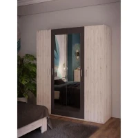 Armoire de chambre - ADRIA - Décor Chene cendré / Gris foncé - 4 portes battantes - 2 miroirs - L177,5 x P54,2 x H210,5 cm(m-1)
