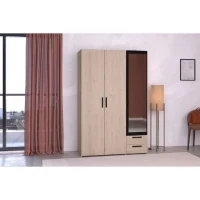 Armoire - Panneau de particules - Décor chene et noir - 3 portes droites - Essentiel - Chambre - 120.3x185x51.7 cm(m-1)