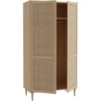Armoire de chambre - 2 portes battantes - Décor Chene - Cannage - L110 x H208 x P54 cm - CALASETTA(m-5)
