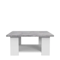 Table basse PILVI - Blanc et béton clair - Contemporain - L 67 x P 67 x H 31 cm(m-2)