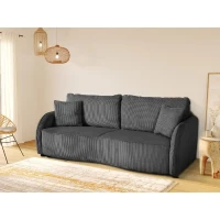 Canapé convertible 3 places - BARI - Velours cotelé - Anthracite - Coffre de rangement - 215 x 89 x 100 cm(m-2)