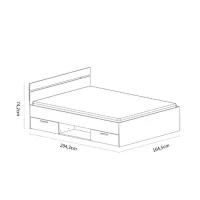 Lit double - DEMEYERE - MICHIGAN - 160 x 200 cm - Chene brossé et noir - 2 tiroirs et 1 niche(m-6)