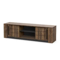 Meuble TV MONACO - 2 portes coulissantes + 3 étageres - Décor bois oak et noir - L184.5 x P42.3 x H51.8 cm - DEMEYERE(m-6)