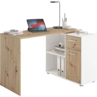 Bureau d'angle avec rangements Albrecht - Mélaminé chene et blanc - L83 x H74 x P117 cm(m-1)
