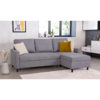 Canapé d'angle convertible - 4 places - AYA - Tissu Gris - Coffre - 212 x 144 x 87 cm(m-2)