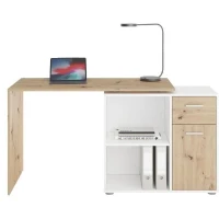 Bureau d'angle avec rangements Albrecht - Mélaminé chene et blanc - L83 x H74 x P117 cm(m-2)
