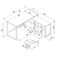 Bureau d'angle réversible Denver - Panneaux de particules - Coloris chene artisan, anthracite - 139 x 75 x 139 cm(m-4)