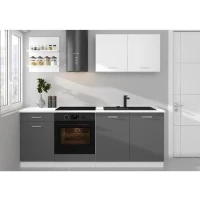 Cuisine complete PREGO - L 210 cm - Décor gris Graphit - Plan de travail 210 cm inclus(m-3)
