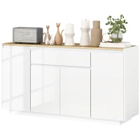 HOMCOM Aparador de Sala de Estar com 4 Portas Gaveta e Prateleiras Ajustáveis 140x40x75 cm Madeira e Branco Brilhante(m-11)