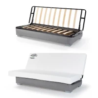 COMFORT BULTEX Banquette clic clac - Tissu Gris + Coussins déco rose - L193 x P95 cm(m-5)