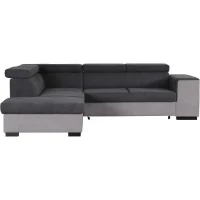 Canapé d'angle gauche convertible + coffre 5 places - Tissu gris - L 271 x P 220 x H 77 cm - ARMSTRONG - Fabriqué en Ukraine(m-1)