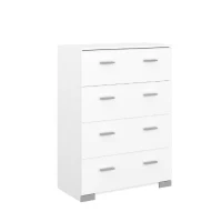 Chambre complete BOSTON : Lit adulte 140x190 + Commode + 2 Chevets - Décor blanc - Fabriqué en France(m-4)