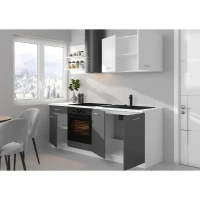 Cuisine complete PREGO - L 210 cm - Décor gris Graphit - Plan de travail 210 cm inclus(m-2)