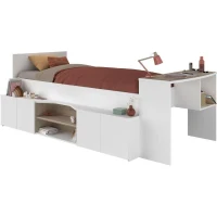 Lit combiné enfant avec rangements et bureau CLoe - 90 x 200 cm - Décor blanc et chene - PARISOT(m-1)