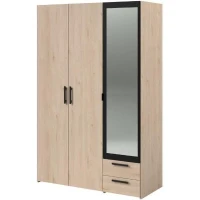 Armoire - Panneau de particules - Décor chene et noir - 3 portes droites - Essentiel - Chambre - 120.3x185x51.7 cm(m-3)