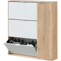 Meuble a chaussure - CLASS - 3 tiroirs abattants et 1 porte - Chene canadien et blanc - 106x115x22cm(m-6)