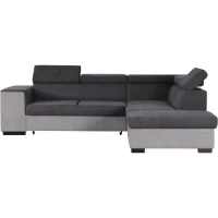 Canapé d'angle droit convertible + coffre 5 places - Tissu gris - L 271 x P 220 x H 77 cm - ARMSTRONG - Fabriqué en Ukraine(m-1)