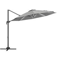 Outsunny 3(m) Adjustable Cantilever Parasol with Base, Solar LED Lights, Light Grey(m-1)