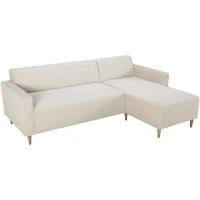 Canapé d'angle réversible - 3 places - BOB - Velours cotelé - Ecru - 197 x 138 x 65 cm(m-3)