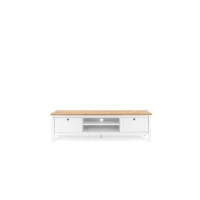 Meuble TV 2 tiroirs - Décor chene artisan et blanc - L 160 x P 45 x H 40 cm - BERGEN(m-3)