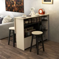 HOMCOM 3-dlg Barset, Bartafel met Inklapbaar Tafelblad, 2 Barkrukken, 6 Opbergruimtes, Zwart+Eiken, 116 x 70 x 89,5 cm(m-10)