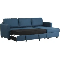 Canapé d'angle convertible réversible 3 places CATS - Tissu bleu - L 222 x P 150 x H 86 cm(m-4)