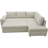 Canapé d'angle convertible réversible NIRVANA 4 a 5 places - Tissu velours côtelé perle - Coffre de rangement - L247 x P 183 x H 87(m-2)