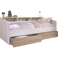 Lit banquette 2 tiroirs 90 x 200/190 cm - MDF - Mat décor chene et blanc - JOY - 2339ENSE(m-1)