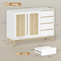 HOMCOM Credenza con 2 porte e 4 cassetti, con scaffale regolabile, 120 x 40 x 86 cm, Bianco e rovere(m-3)