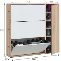 Meuble a chaussure - CLASS - 3 tiroirs abattants et 1 porte - Chene canadien et blanc - 106x115x22cm(m-3)