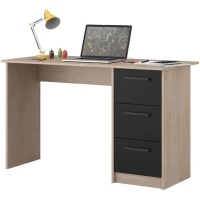 PARISOT Bureau droit 3 tiroirs - Décor chene/noir - L 121,4 x P 55 x H 74.5 cm - ESSENTIEL(m-1)