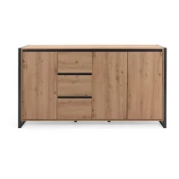 DENVER Buffet 3 portes 3 tiroirs - Décor chene artisan / Anthracite - L 160 x P 40 x H 88 cm(m-2)