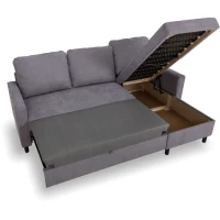 Canapé d'angle convertible - 4 places - AYA - Tissu Gris - Coffre - 212 x 144 x 87 cm(m-6)