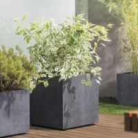 DEROMA Pot de fleurs Cube Millennium R - 49 x H49,5 cm - Anthracite - A réserve d'eau - Roulettes(m-3)