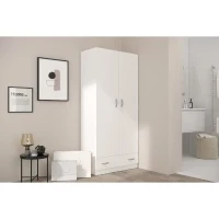 PARISOT Armoire 2 portes battantes + 1 tiroir - Panneaux de particules - Décor Blanc - L 78 cm x P 38 cm x H 170 cm - VARIA(m-2)
