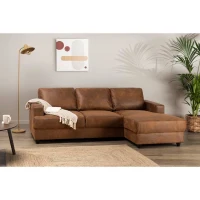Canapé d'angle droit 4 places - Tissu marron vintage - Contemporain - L 215 x P 140 x H 86 cm - PAUL(m-2)