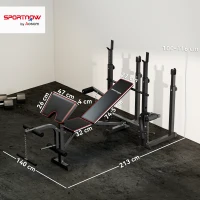 SPORTNOW Banco de Musculação Dobrável Banco Multifunções com Suportes para Barras e Encosto Ajustável para Treino Completo de Corpo Preto(m-3)