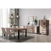 Buffet EMILE - Mélamine chene brun tabac et noir mat - 3 Portes + 3 Tiroirs - L214 x P45 x H86 cm - TRENDTEAM(m-2)