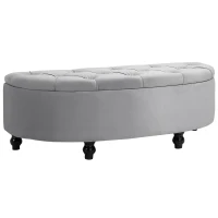 HOMCOM Semi-Circle Ottoman Storage Bench, Bed End Bench, Tufted Upholstered Window Seat Footrest Stool with Rubberwood Legs for Bedroom & Entryway, 120 x 46 x 42 cm, Light Grey(m-10)