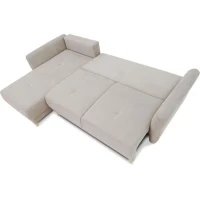 Canapé d'angle convertible réversible 3-4 places CLAUDIUS - Tissu Beige - Coffre de rangement - L 244 x P 158 x H 95 cm(m-4)