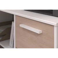 PARISOT Bureau d'angle 3 tiroirs - Décor Blanc / Chene - 121,2 x 74,5 x 111 cm - ESSENTIEL(m-6)