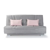 COMFORT BULTEX Banquette clic clac - Tissu Gris + Coussins déco rose - L193 x P95 cm(m-1)