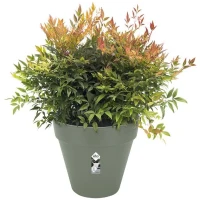 ELHO Pot de fleurs Rond LOFT URBAN - Plastique - Percé - Réservoir - Avec roulettes - Ø38,5 x H35,3 cm - Vert(m-3)