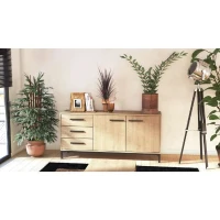 Enfilade 2 portes / 3 tiroirs - CRAFT - Chene Hamilton / Noir - 152 x 39,5 x 72,3 cm - DEMEYRE(m-2)