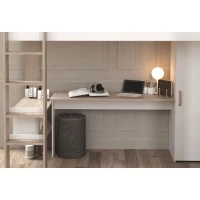 Lit double mezzanine combiné enfant ALEXANDRA avec 2 bureaux et rangements - 2x90x200 cm - Blanc/Chene - Sommiers inclus - PARISOT(m-5)