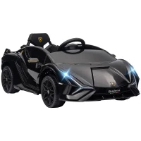 HOMCOM Elektro Kinderauto 3-5 Jahre Lamborghini 12V mit Fernbedienung und 3-5km/h Geschwindigkeit, Schwarz(m-6)