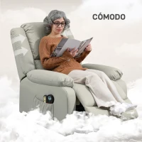 HOMCOM Sillón Levanta Personas Eléctrico con 8 Punto de Masaje Función Calentamiento 2 Controles Remotos y Bolsillo Gris Claro(m-7)