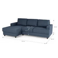 PAUL Canapé d'angle gauche 4 places - Tissu bleu - Contemporain - L 215 x P 140 cm - Fabriqué en Ukraine(m-4)