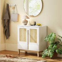 HOMCOM Buffet, Aufbewahrungsmöbel mit 2 Türen, 2 Schubladen und verstellbarem Regal, 80 x 40 x 86 cm, Weiß und Eiche(m-5)
